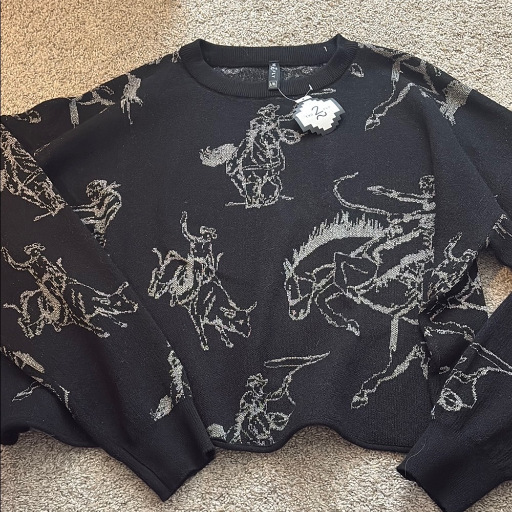 Black and metallic gray Graphic Rodeo Western Sweater